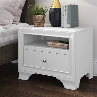 White Wood 1-Drawer Nightstand with USB Charging Port