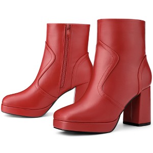 BLISSFUL STEP Squared Toe Platform Chunky Heels Ankle Boots for Women - 1 of 4