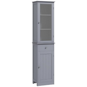 kleankin Tall Bathroom Cabinet, Narrow Bathroom Storage Cabinet with Acrylic Door, Drawer and Shelves - 1 of 4