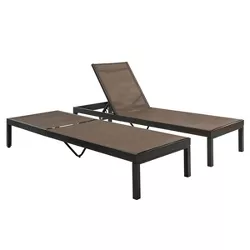 2pc Outdoor Aluminum Adjustable Daybed & Chaise Lounge Chairs with Wheels - Brown - Crestlive Products