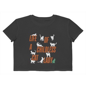 Rerun Island Women Childless Cat Lady Music Pop Culture Short Sleeve Graphic Cotton Cropped Loose T-shirt - Caviar 1X - 1 of 4