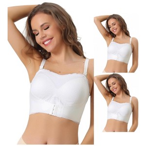 INSPIRE CHIC Women's Wirefree Breathable Push-up Front Bucking Support Strapless Bras 3 Packs - 1 of 4