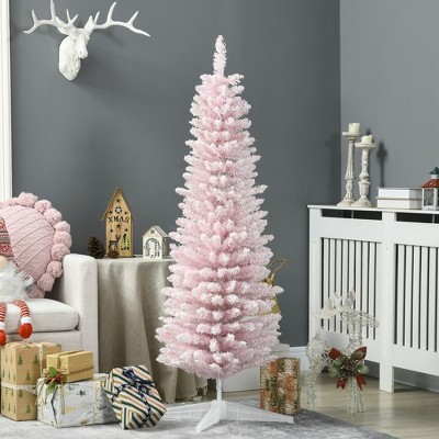 NicBex 6ft Snow Flocked Artificial Pencil Christmas Tree Slim Tree with Branches and Plastic Base for Decoration