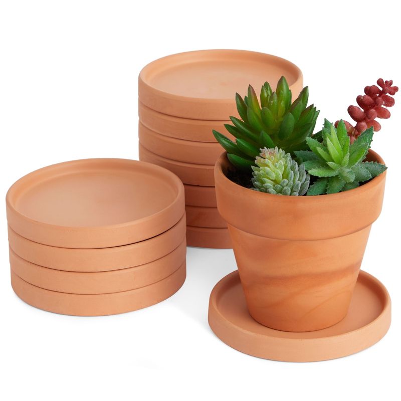Okuna Outpost 12 Pack Small Terracotta Saucers for Flowers, Round Pot Drip Trays for Indoor, Outdoor Plants, 4.5 In, 5 of 9