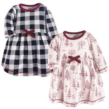 Touched by Nature Baby and Toddler Girl Organic Cotton Long-Sleeve Dresses 2pk, Winter Woodland