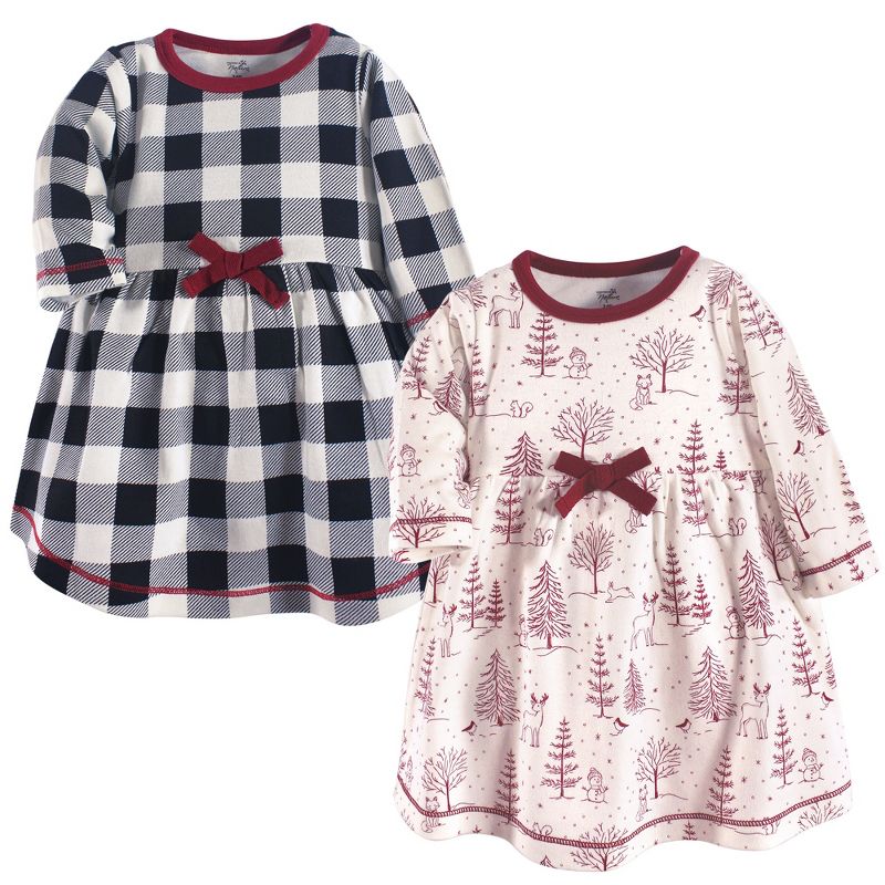 Touched by Nature Baby and Toddler Girl Organic Cotton Long-Sleeve Dresses 2pk, Winter Woodland, 1 of 4