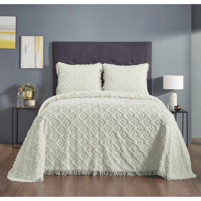 Charleston 100% Cotton Soft & Plush Chenille Tufted Diamond Pattern Unique Luxurious Bedspread & Sham Set, All-Season, Machine Washable Coverlet Set