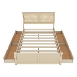 YOOCOZZ Queen Size Platform Bed with 4 Storage Drawers, Rattan Headboard Design - 1 of 4