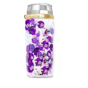 Packed Party Spirit Squad Confetti Skinny Can Cooler Drink Sleeve Koozie, Insulated Metal Can Drink Holder for Tailgate, Pool or Beach (Purple - 1 of 4