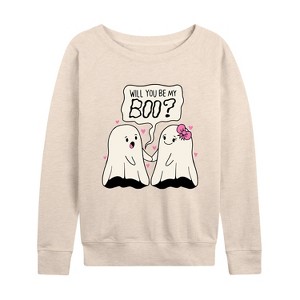 Women's - Instant Message - Valentine's Day Will You Be My Boo Lightweight French Terry Wide Neck Long Sleeve Shirt - 1 of 4