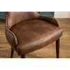Faux Leather Tufted Barrel Accent Chair with Brass Nailhead Trim and Hardwood Legs - 4 of 4