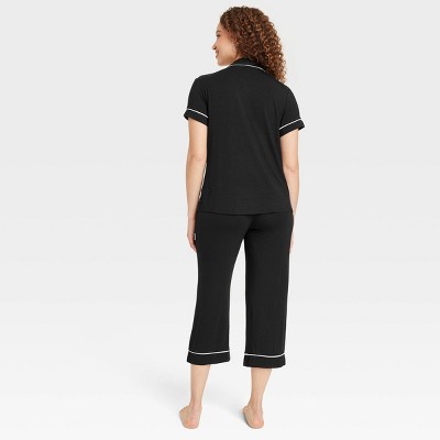 Women’s Cloud Knit Short Sleeve Notch Collar Top and Cropped Pants Pajama