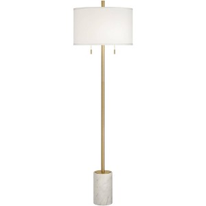 Possini Euro Design Luxe Italian Style Floor Lamp 64" Tall Gold Metal White Linen Drum Shade for Living Room Reading House Bedroom Office - 1 of 4