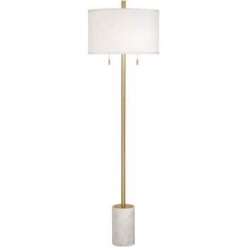 Possini Euro Design Luxe Italian Style Floor Lamp 64" Tall Gold Metal White Linen Drum Shade for Living Room Reading House Bedroom Office