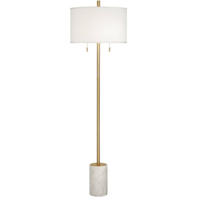 Possini Euro Design Luxe Italian Style Floor Lamp 64" Tall Gold Metal White Linen Drum Shade for Living Room Reading House Bedroom Office, 1 of 10