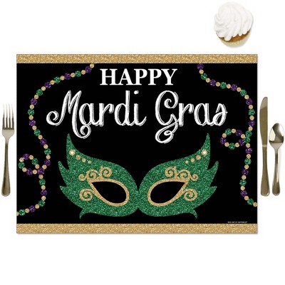 Big Dot of Happiness Mardi Gras - Party Table Decorations - Masquerade Party Placemats - Set of 16