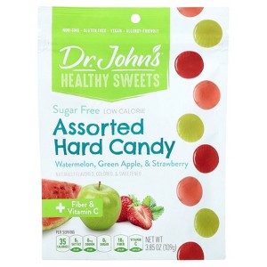 Dr. John's Healthy Sweets Assorted Hard Candy, + Fiber & Vitamin C, Watermelon, Green Apple, & Strawberry, 3.85 oz (109 g) - 1 of 2