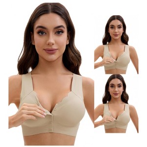 INSPIRE CHIC Women's Front Closure Full Coverage Bra Wirefree Wave Trim U Back Soft Bras 3 Packs - 1 of 4