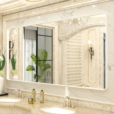 Apmir 72 in. W x 36 in. H Rectangular Aluminum Alloy Framed and Tempered Glass Wall Mirror in Matte White