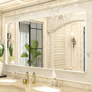 Apmir 72 in. W x 36 in. H Rectangular Aluminum Alloy Framed and Tempered Glass Wall Mirror in Matte White - 1 of 4