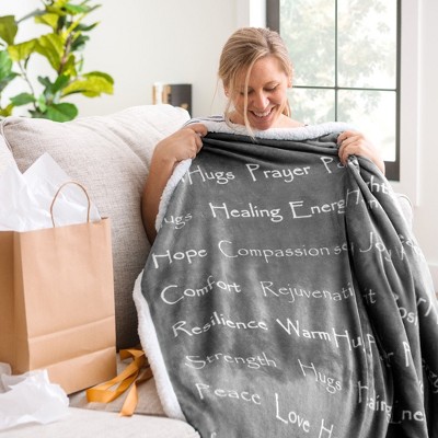 Gray Faux Fur and Sherpa Throw Blanket with Inspirational Words