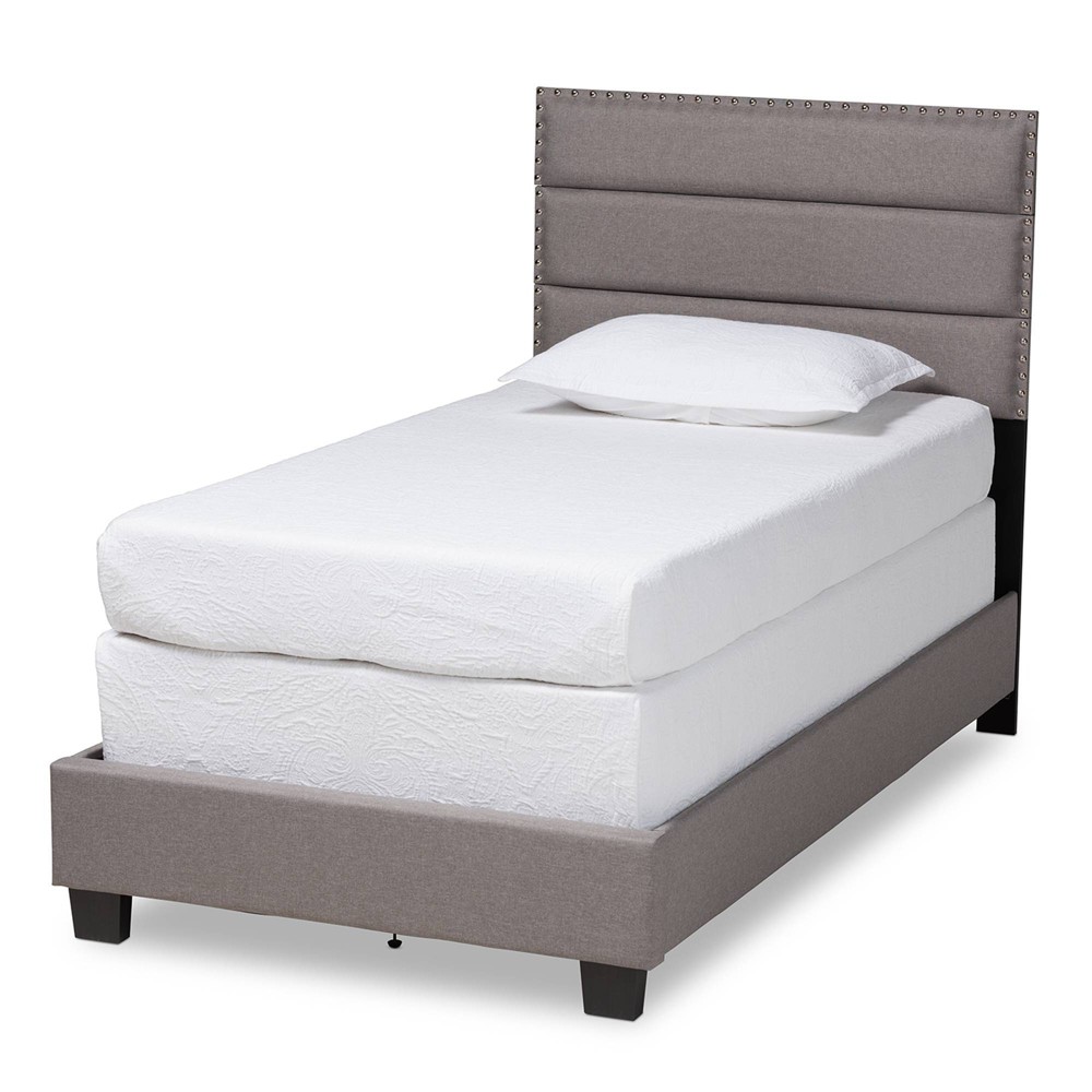 Photos - Bed Frame Twin Ansa Upholstered Bed Gray/Black - Baxton Studio: Sturdy Wood Frame, N