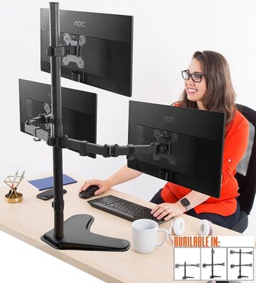 Black Adjustable Triple Monitor Desk Stand with VESA Mounts