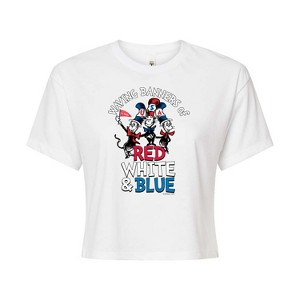 Women's - Dr. Seuss - Cat in the Hat Waving Banners Red White Blue Cropped Graphic T-Shirt - 1 of 4