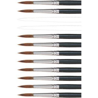 Dynasty 5800 Round Camel Hair Short Enameled Wood Handle Watercolor Paint Brush, Size 8, 7/8 in Hair, Black, pk of 12