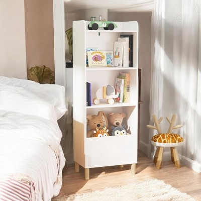 Alilang 18.50 Inch Tall Wooden Bookshelf with Open Shelves and Storage Compartment - White