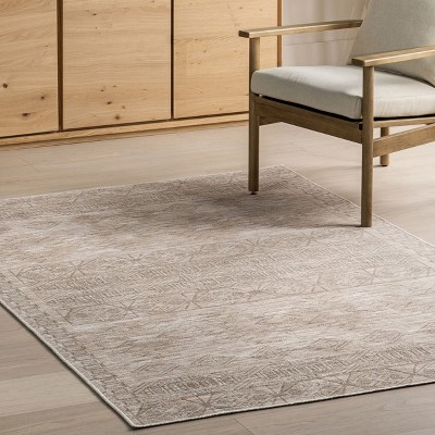 Riya Beige Geometric Washable Cotton Area Rug