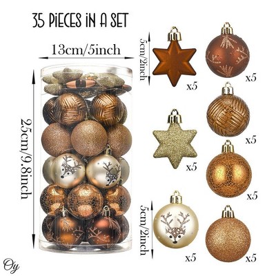 35-Piece Bronze and Gold Shatterproof Plastic Ornament Set