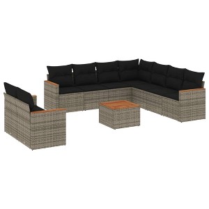 vidaXL 10 Piece Patio Sofa Set with Cushions - Gray With Table - 1 of 4