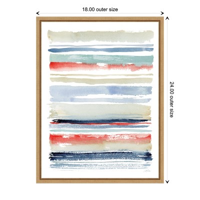 Modern Abstract Striped Canvas Wall Art with Maple Frame