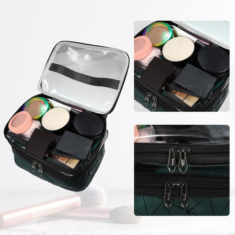 Unique Bargains Double Layer Makeup Bag Cosmetic Travel Bag Case Organizer Bag Clear Bags for Women 1 Pcs, 2 of 7