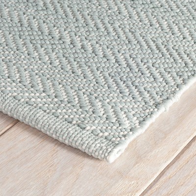 Light Blue and Ivory Herringbone Synthetic 2' x 3' Rug