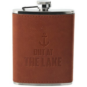 Pavilion Gift Company - Out at the Lake - PU Leather & Stainless Steel 8 oz Flask - Portable Drinkware - 1 of 4