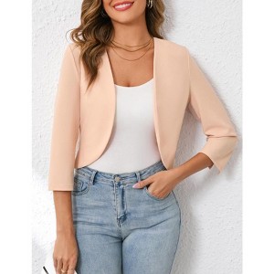 Womens Cropped Blazer Casual Business 3/4 Sleeve Collarless Open Front Cardigan Work Jacket Shrug - 1 of 4