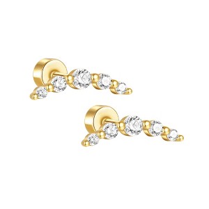 Graduated CZ Crawler Flat Back Earrings for Cartilage Helix Tragus Lobe Gold Plated Sterling Silver 1 pair by Ginger Lyne - 1 of 4