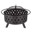 Round fire pit with net cover, fire poker, diamond mesh, metal wood burning outdoor fire pit, suitable for courtyards, backyards, gardens, bonfire - 2 of 4