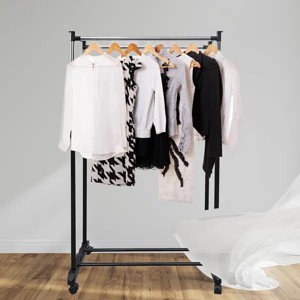 Rolling Clothes Rack on Wheels, Double Rod Portable Clothing Hanging Garment Rack Rolling Clothes Organizer on Lockable Wheels Mobile - 1 of 4