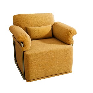 Vynxaria Modern 360° Swivel Square Accent Sofa Chair, Orange Fluffy Fabric, Gold Metal Legs, Ergonomic (31.5"W×29.5"D×33.5"H) - 1 of 4