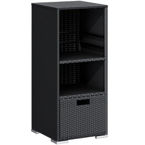 2-in-1 Rattan Pool Towel Rack & Waterproof Deck Box, Wicker Outdoor Storage Organizer for Poolside and Patio - 1 of 4