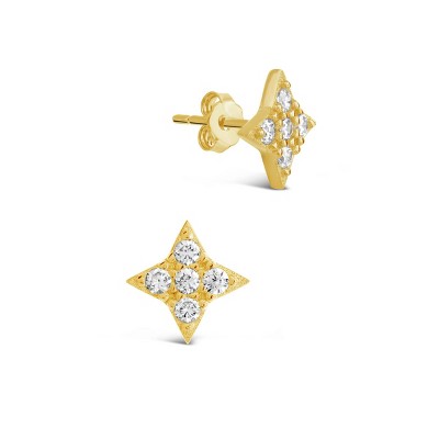 SHINE by Sterling Forever Sterling Silver Four Pointed CZ Star Stud Earrings