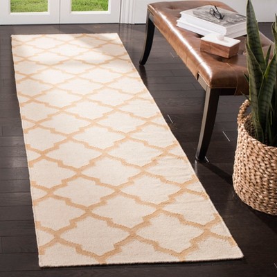 Ivory and Gold Geometric Wool Runner Rug, 2'6" x 8'