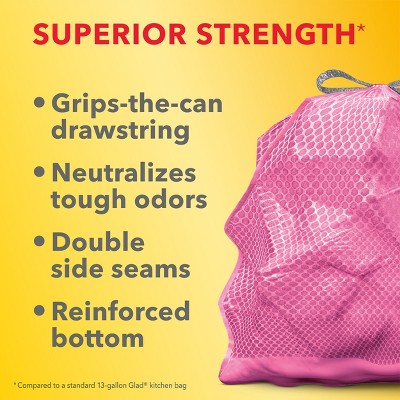 Glad ForceFlex MaxStrength Tall Kitchen Drawstring Pink Trash Bags - Cherry Blossom - 13gal/90ct