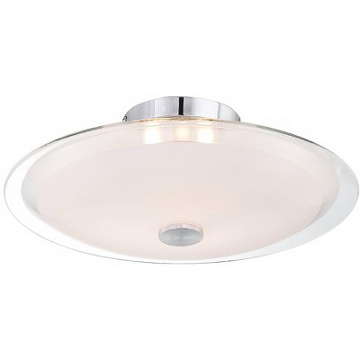 Possini Euro Design Modern Ceiling Light Semi Flush Mount Fixture Chrome 15" Wide Clear Frosted Glass Disk Bedroom Kitchen Hallway