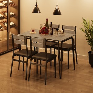 5 Pieces Metal Frame Square Dining Table Set with 4 Chairs for Home, Office, Restaurant, Easy Clean - 1 of 4