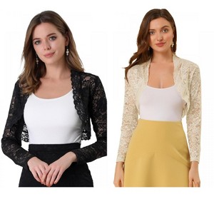 Allegra K Women's Elegant Sheer Floral Lace Crop Bolero Shrug 2 Packs - 1 of 4