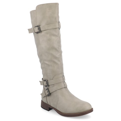 Journee Collection Womens Bite Stacked Heel Riding Boots Taupe 9 : Target
